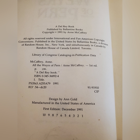 Anne McCaffrey All the Weyes of Pern , vintage book, 1991 fiction - Picture 2 of 15